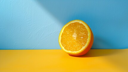 Wall Mural - Orange half on vibrant yellow and blue background