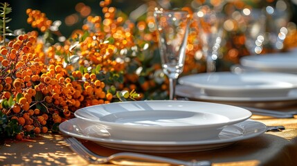 Wall Mural -   A close-up shot of a table top, featuring a vase of flowers and wine glasses