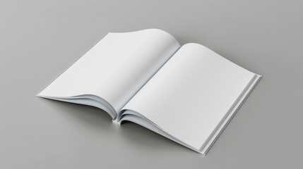 3d rendering of two open blank magazine with white pages on grey background.