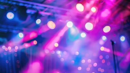 Poster - Blurred image of disco bar light show with stage lighting beam spotlight on steel bar