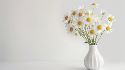 Wall Mural - Chamomile flowers in a vase on a neutral background