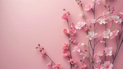 Poster - Pink flowers on a soft pink backdrop for special occasions with a message space