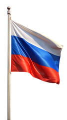 Russian Flag on Flagpole on Transparent Background