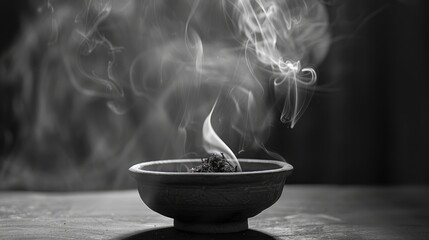 Poster - Monochrome incense smoke on dark background for graphic design