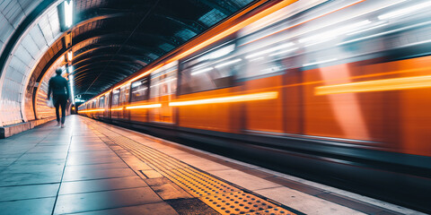 Aufkleber - Passenger walking in subway station as train is arriving