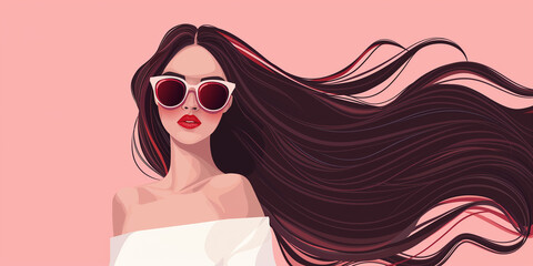 Poster - Beautiful brunette woman with long hair wearing sunglasses posing