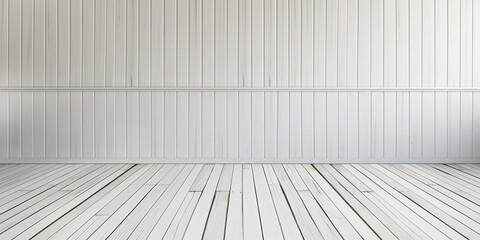 Aufkleber - White painted wood plank panel wall texture background with wooden floor