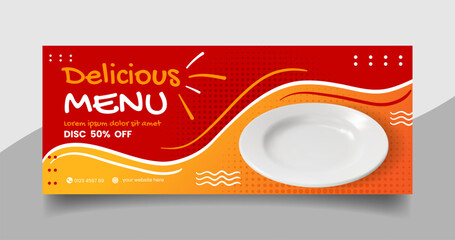 Delicious food menu restaurant banner template  red and orange.