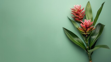 Wall Mural - Vibrant pink flowers with green leaves against background