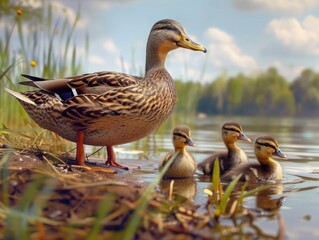 Canvas Print - duck and ducklings