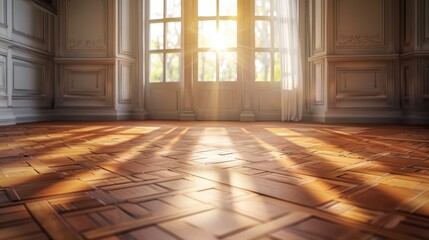 Poster - Room with sunlight hitting the parquet floor