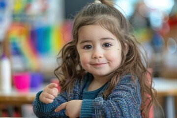 Poster - A young girl with a big smile. AI.