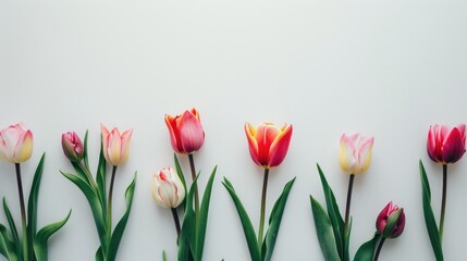 Wall Mural - Tulips in spring with space on white backdrop