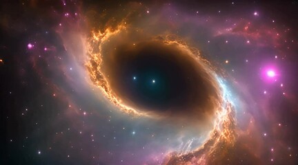 Space travel to abstract alien pink blue nebula milky way in deep space wiht many space rocks cinematic abstract for sci fi background. 4K 3D seamless loop Sci Fi Space flight to glow energy gas dust