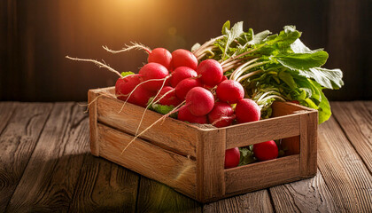 Wall Mural - Radishes in a weathered wooden box