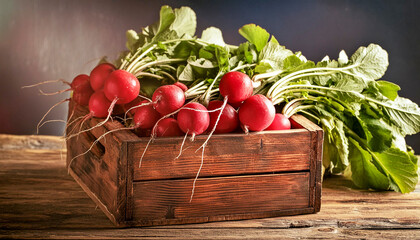 Wall Mural - Radishes in a weathered wooden box