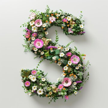 Elegant shot of text Letters ‘S’ crafted in flowers on a clean. A beautiful flower arrangement forming the letter 'S'.
