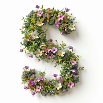 Elegant shot of text Letters ‘S’ crafted in flowers on a clean. A beautiful flower arrangement forming the letter 'S'.