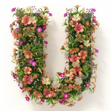 Elegant shot of text Letters ‘U’ crafted in flowers on a clean. A beautiful flower arrangement forming the letter 'U'.