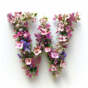 Elegant shot of text Letters ‘W’ crafted in flowers on a clean. A beautiful flower arrangement forming the letter 'W'.