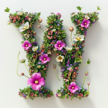 Elegant shot of text Letters ‘W’ crafted in flowers on a clean. A beautiful flower arrangement forming the letter 'W'.