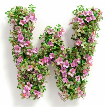 Elegant shot of text Letters ‘W’ crafted in flowers on a clean. A beautiful flower arrangement forming the letter 'W'.