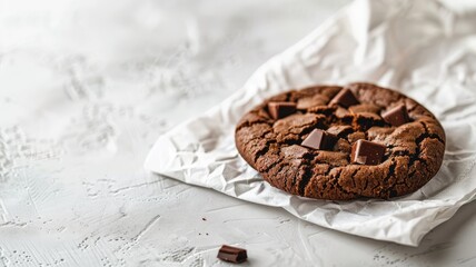 Wall Mural - Delicious chocolate cookie with chunks on crumpled parchment paper