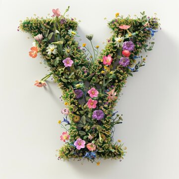 Elegant shot of text Letters ‘Y’ crafted in flowers on a clean. A beautiful flower arrangement forming the letter 'Y'.