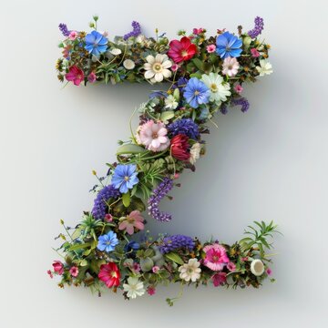 Elegant shot of text Letters ‘Z’ crafted in flowers on a clean. A beautiful flower arrangement forming the letter 'Z'.