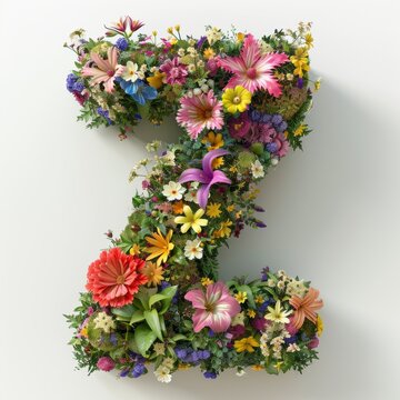 Elegant shot of text Letters ‘Z’ crafted in flowers on a clean. A beautiful flower arrangement forming the letter 'Z'.