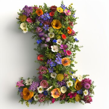 Elegant shot of text number ‘1’ crafted in flowers on a clean. A beautiful flower arrangement forming the number '1'.