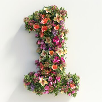 Elegant shot of text number ‘1’ crafted in flowers on a clean. A beautiful flower arrangement forming the number '1'.
