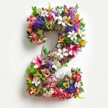 Elegant shot of text number ‘2’ crafted in flowers on a clean. A beautiful flower arrangement forming the number '2'.