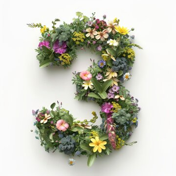 Elegant shot of text number ‘3’ crafted in flowers on a clean. A beautiful flower arrangement forming the number '3'.
