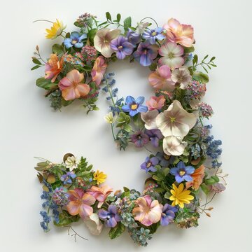Elegant shot of text number ‘3’ crafted in flowers on a clean. A beautiful flower arrangement forming the number '3'.