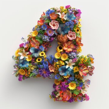 Elegant shot of text number ‘4’ crafted in flowers on a clean. A beautiful flower arrangement forming the number '4'.