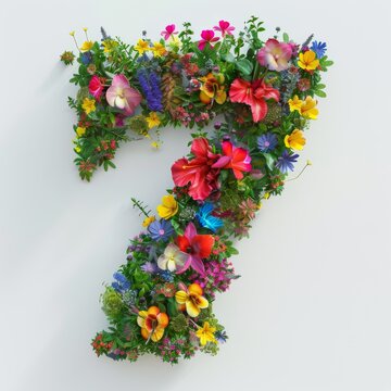 Elegant shot of text number ‘7’ crafted in flowers on a clean. A beautiful flower arrangement forming the number '7'.