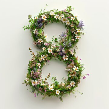 Elegant shot of text number ‘8’ crafted in flowers on a clean. A beautiful flower arrangement forming the number '8'.
