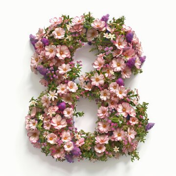 Elegant shot of text number ‘8’ crafted in flowers on a clean. A beautiful flower arrangement forming the number '8'.