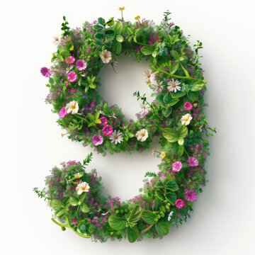Elegant shot of text number ‘9’ crafted in flowers on a clean. A beautiful flower arrangement forming the number '9'.