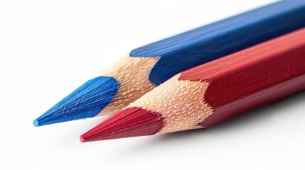 Two dual colored pencils red and blue isolated on white background