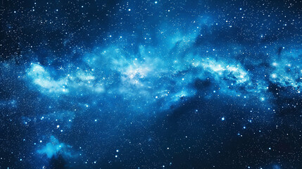 Wall Mural - horizontal background banner featuring a night starry sky and bright blue galaxy, depicting a serene