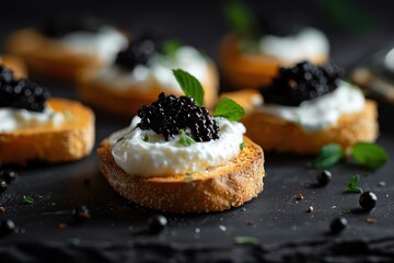 Wall Mural - A plate of bread with black olives and green herbs