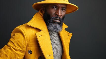 Poster - Elderly American person in a fashion-forward outfit that blends traditional elements with modern style captured in high detail Stock Photo with copy space