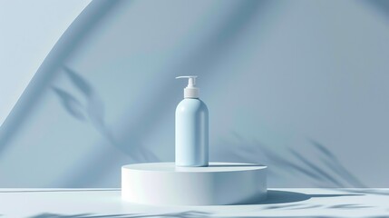 Poster - Minimalistic product display on a plain white pedestal with blue background