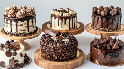 Wall Mural - Variety of chocolate chip and ribbon cakes from various perspectives