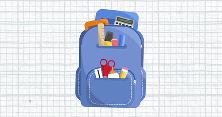 Wall Mural - Image of school backpack on squared paper