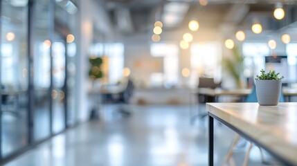 Poster - Bright and blurred empty office space with abstract light bokeh for modern interior design concept