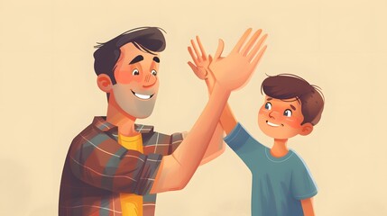 Father giving son high five. Parent child relationship concept. 