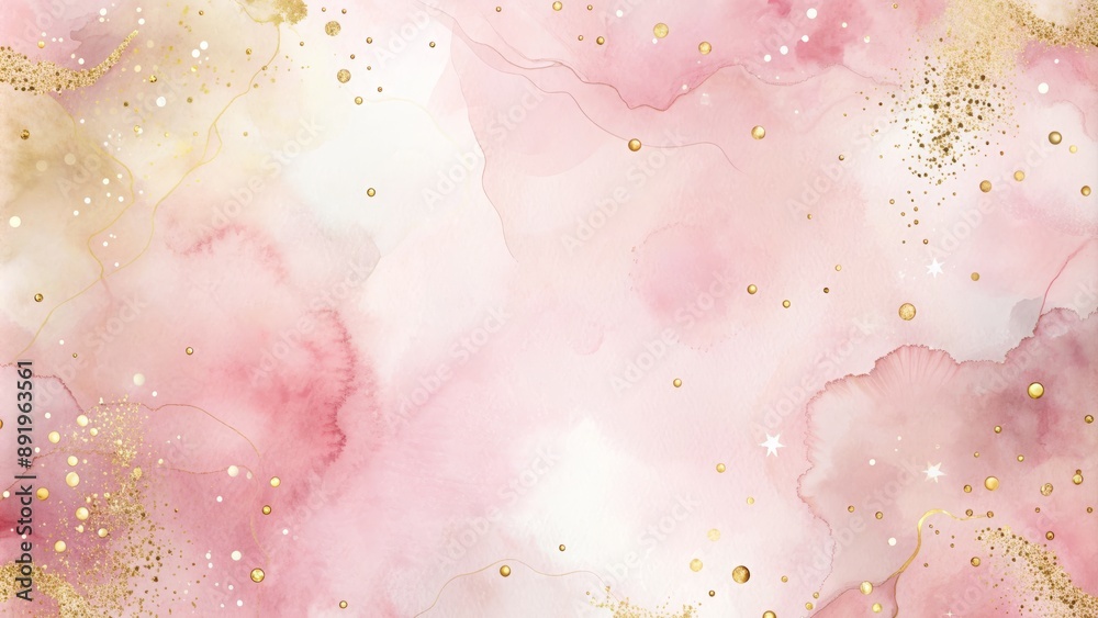 Elegant pastel pink watercolor background adorned with gold glitter ...